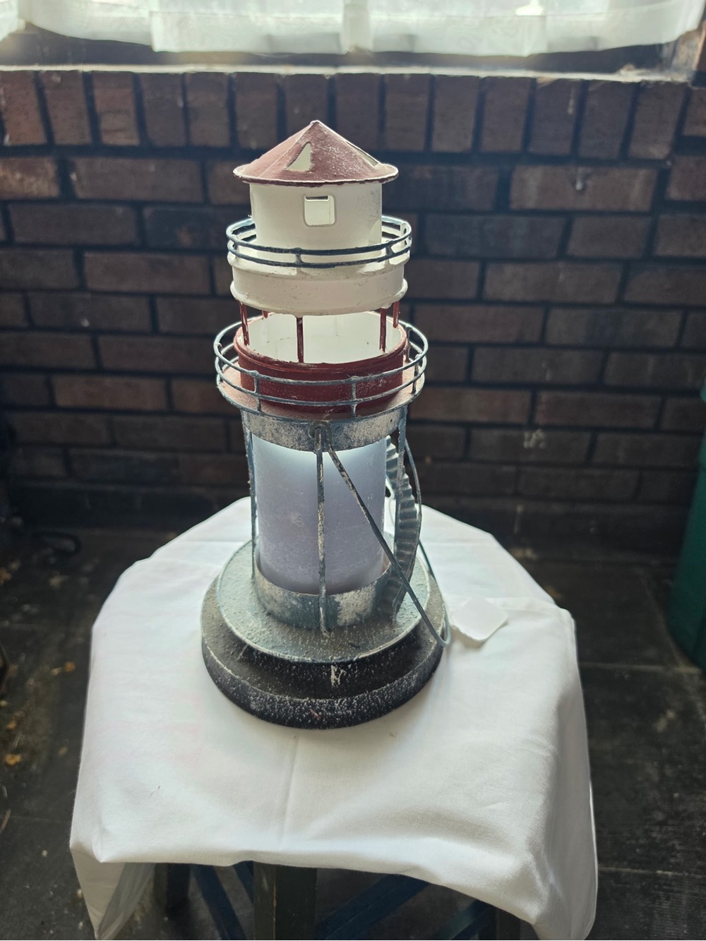 Rustic Red & Cream Lighthouse Candle Holder - Home Accents
